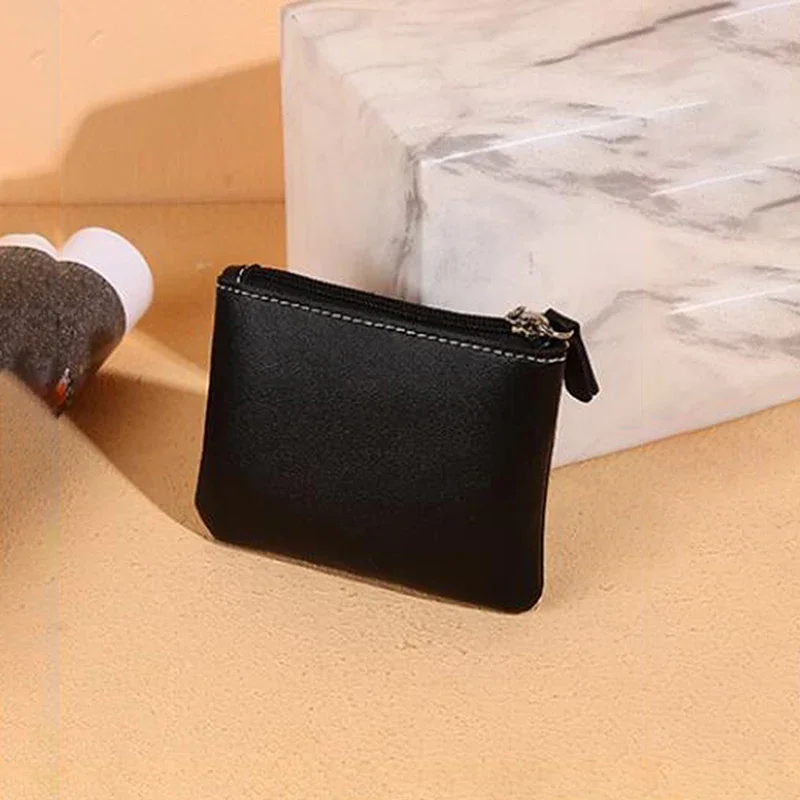 Monedero pequeño con cremallera para mujer, Mini billetera de cuero, bolso de mano, nuevo