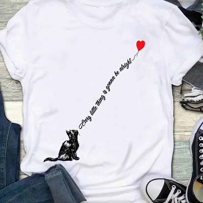 every little thing is gonna be alright black cat heart T shirt