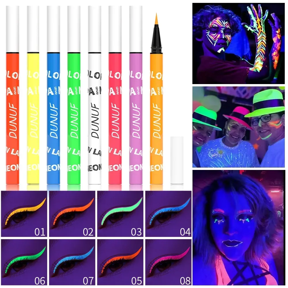CmaaDu Matte Purple Eyeliner Gel Pen UV Fluorescent Colorful Non-Smudge Body Art Paint Pencil Glow in the Dark for Creative Make