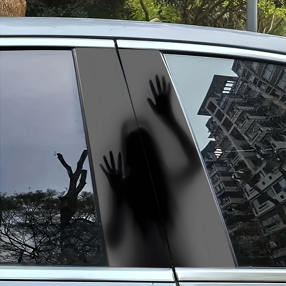 

2-Piece grey patterned vinyl automotive B-pillar sticker for glass and metal surfaces