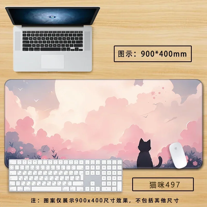 Adorable Pink Cat Mouse Pad - XXL Cute Kitty Gaming Desk Mat for Girls, Non-Slip Soft Surface Computer Pad for Office & Home