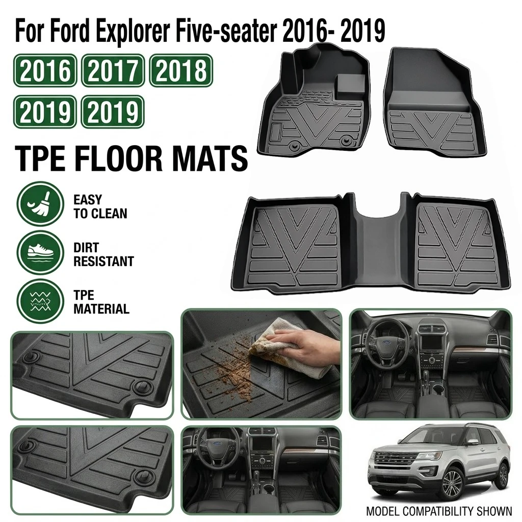 TPE Car Floor Mats For Ford Explorer Five-Seater 2016-2019 Rear Seat Integrated Models Floor Mats Cargo Liner TPE Floor Liners
