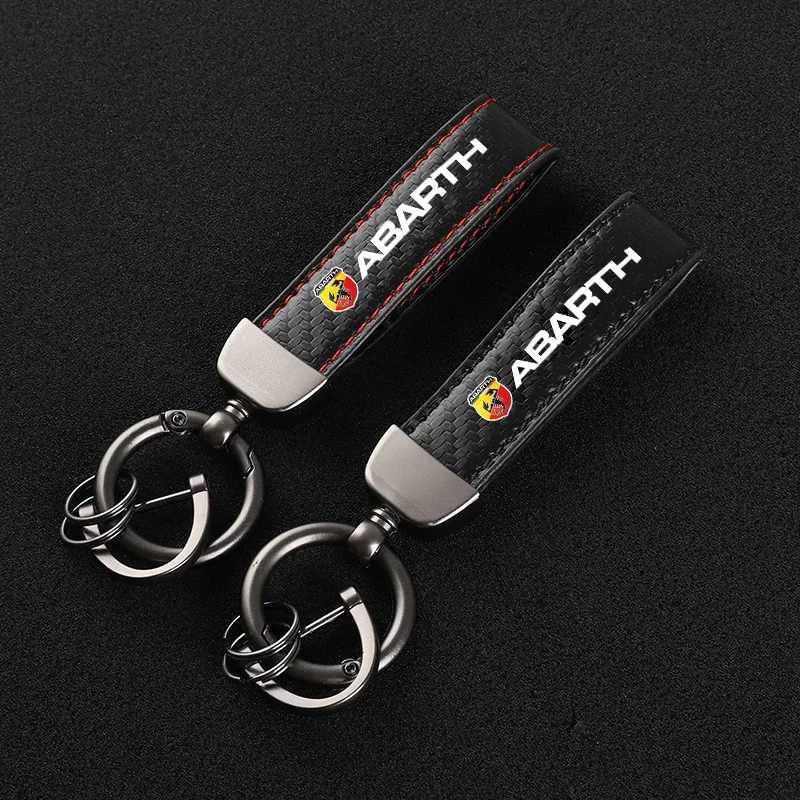 New fashion car carbon fiber leather rope Keychain key ring For Fiat ABARTH Car Accessories