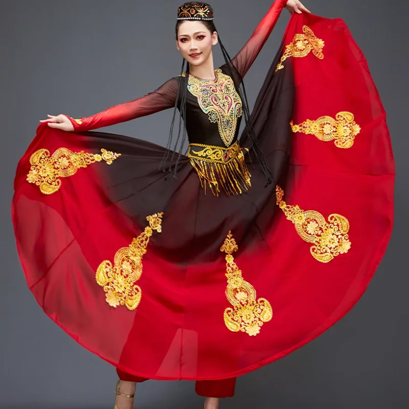 

Китайский Синьцзян-Уйгурский женский танцевальный костюм, художественный экзамен, большая юбка, комплект