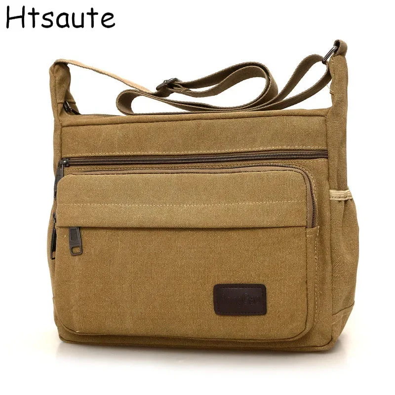 

Men's Canvas Crossbody Bag Large Capacity Multifunctional Shoulder Bag Fashion Business Messenger Bag with Multi-Pockets