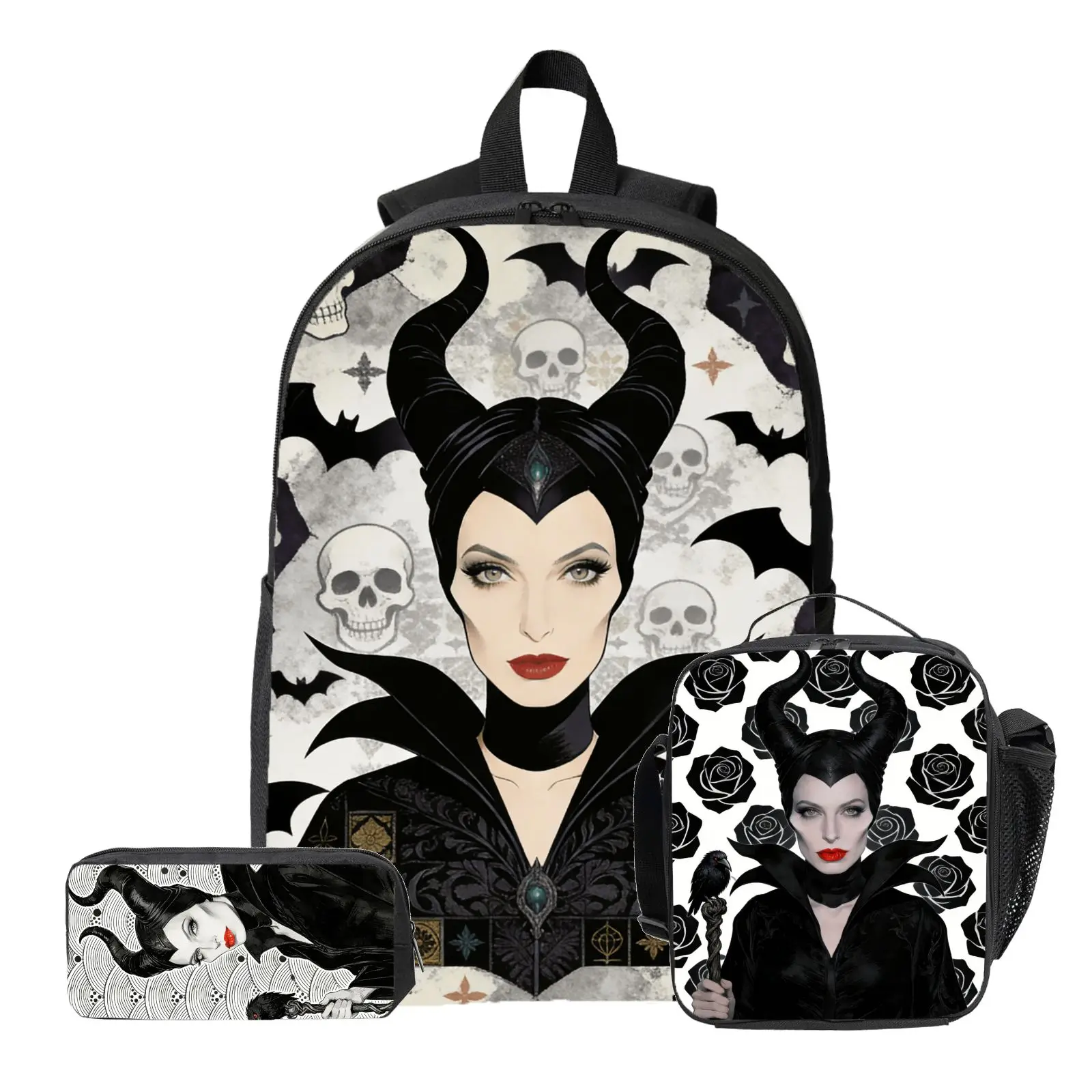 

3pc Disney Maleficent Lightyear Backpack, Pencil Case, Lunch Bag, High-Quality Cute Casual Shoulder Bag for Everyday Use