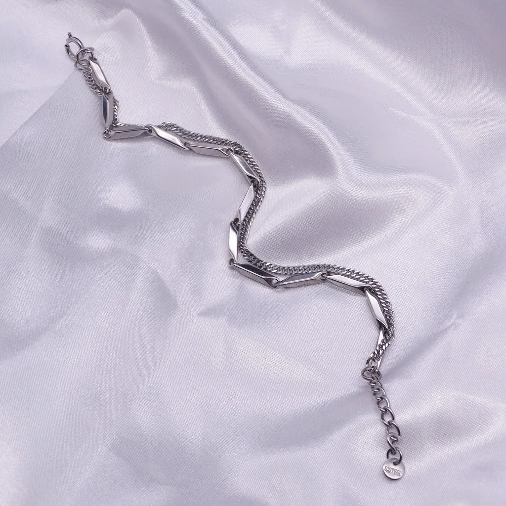 Simple Stainless Steel Double Chain Bracelets Fashion All-match Bracelets Jewelry for Men Women Birthday Gifts