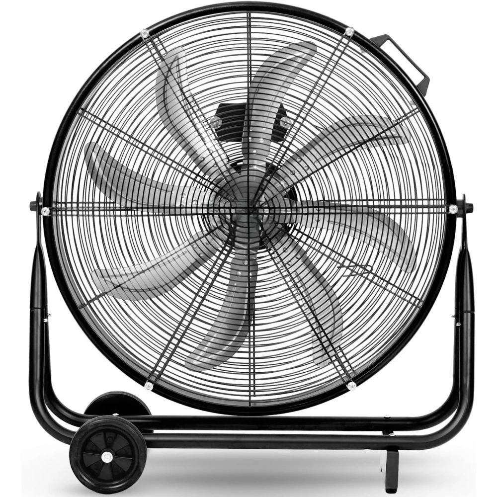 

24 Inch Industrial Drum Fan, High Velocity Floor Shop Fan, Heavy Duty, 9500 CFM, 8 Blades, 3 Speeds, 360 Degree Tilt
