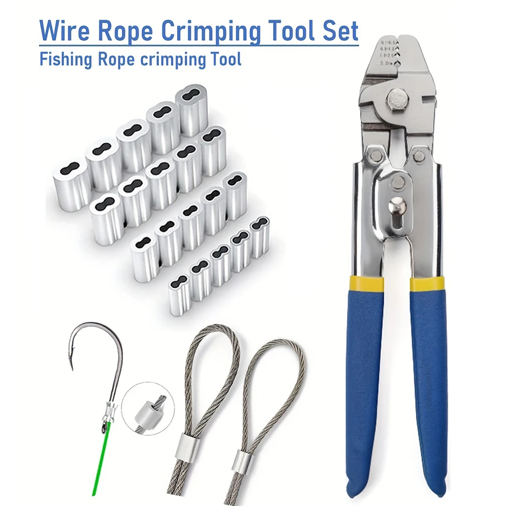 

M0.1-2.2 Aluminum Sleeve Crimping Pliers 2-In-1 0-2.2mm Wire Rope Cutter 10-Inch Home Pliers Wire Rope Crimping Swaging Tool Kit