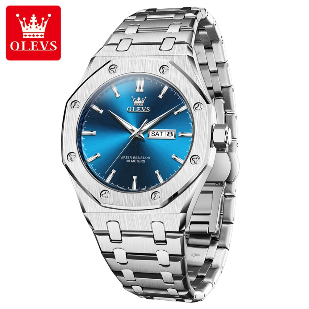 

OLEVS 3726 Men Watch Luxury Quartz Men's Watch Stainless Steel Waterproof Dual Calendar Display Watches