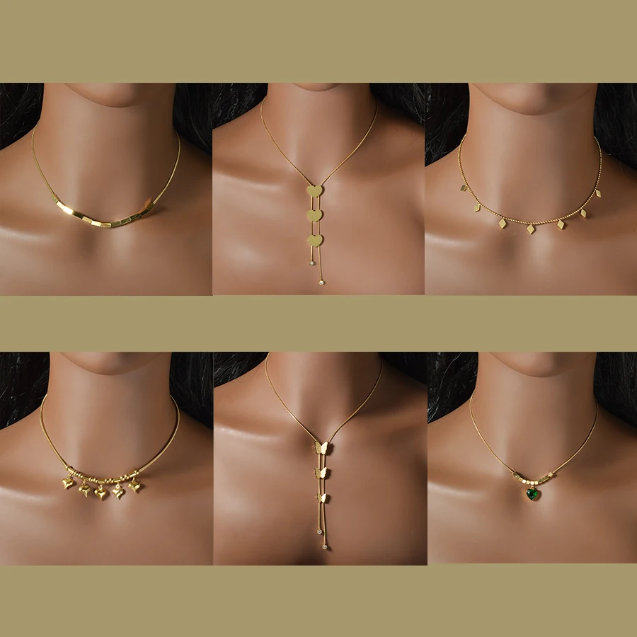 

18K Gold Plated Pendant Necklace Trendy Stainless Steel Necklace for Women New Multilayer Choker Chain Gift Ready Jewelry