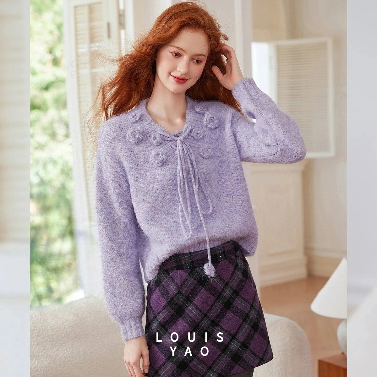 

LOUISYAO Floral Design Women's Knitwear 2025 Autumn/Winter Soft-Style Wool-Blend Sweater Elegance Sweet Knit Outerwea