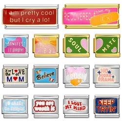New Personalized Signature Words Italian Charms Link Fit 9mm Stainless Steel Bracelet Making DIY Jewelry for Women Men