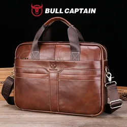 BULLCAPTAIN-Sac pour ordinateur portable en cuir pour homme, couche supérieure, sac pour ordinateur portable 15 