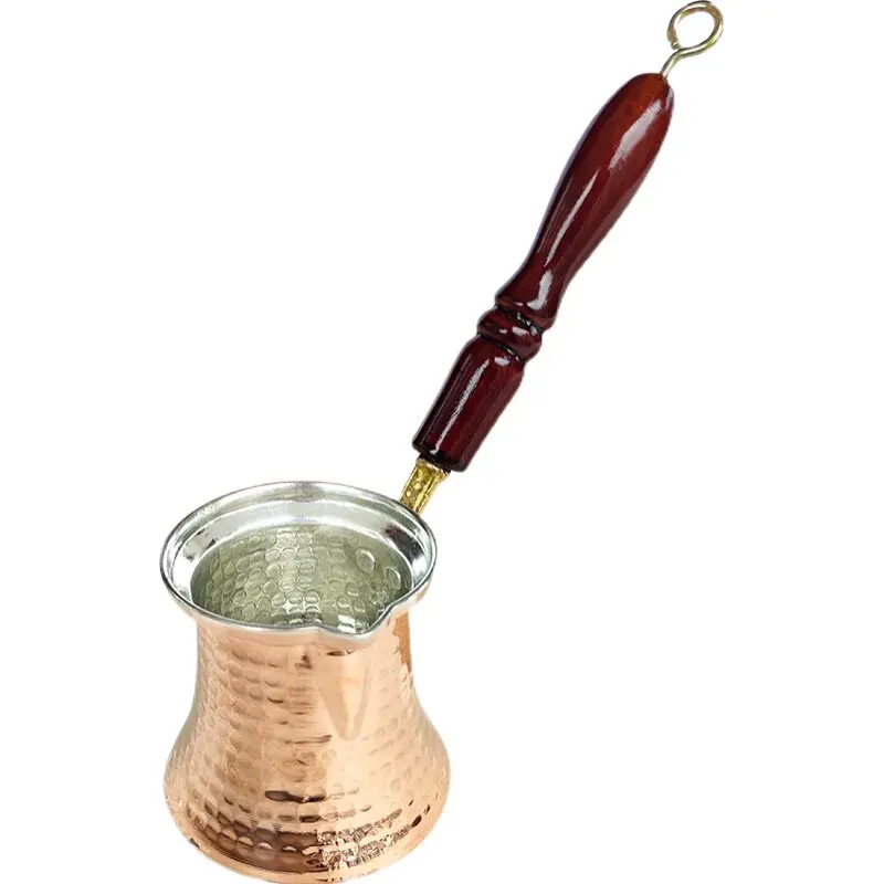 Handmade brass open flame coffee pot, heat-resistant thickened hanging ears, hand-punched wooden handle anti-scalding