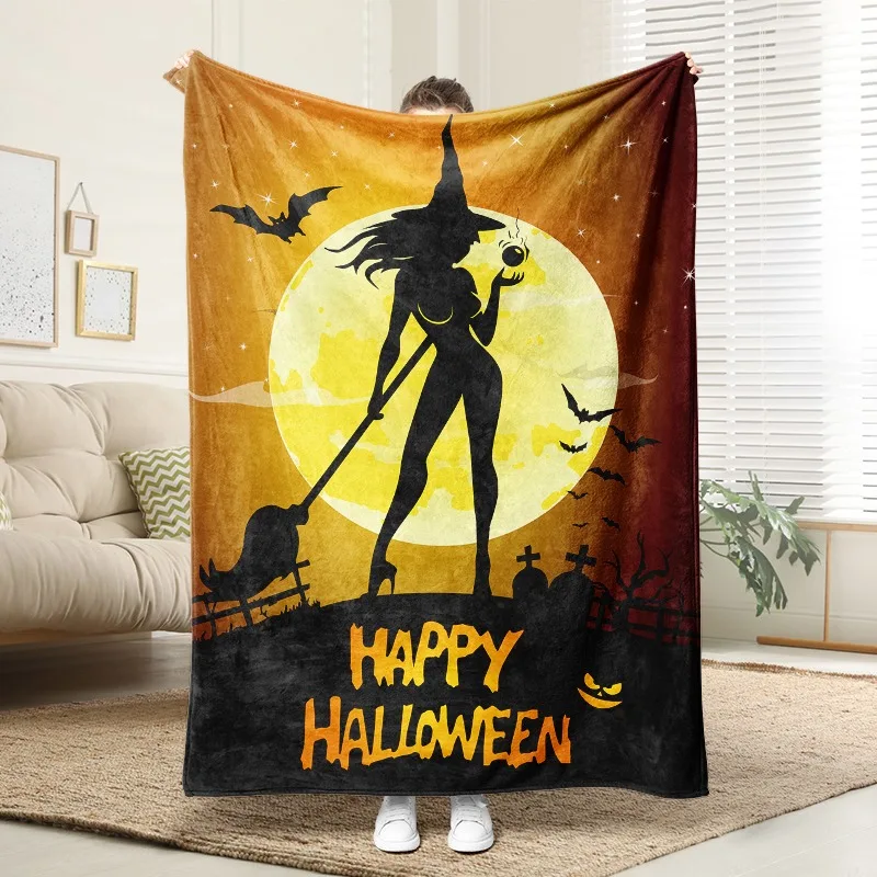

Soft Plush Halloween Witch Flannel Blanket Cozy Sofa Bed Decor Trick or Treat Gift