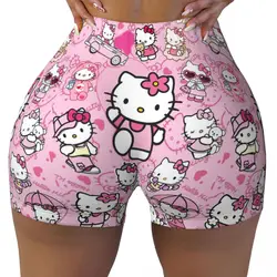 Custom Hello Kitty Cat Anime Cartoon Volleybal Biker Workout Shorts Voor Vrouwen Atletische Gym Yoga Shorts