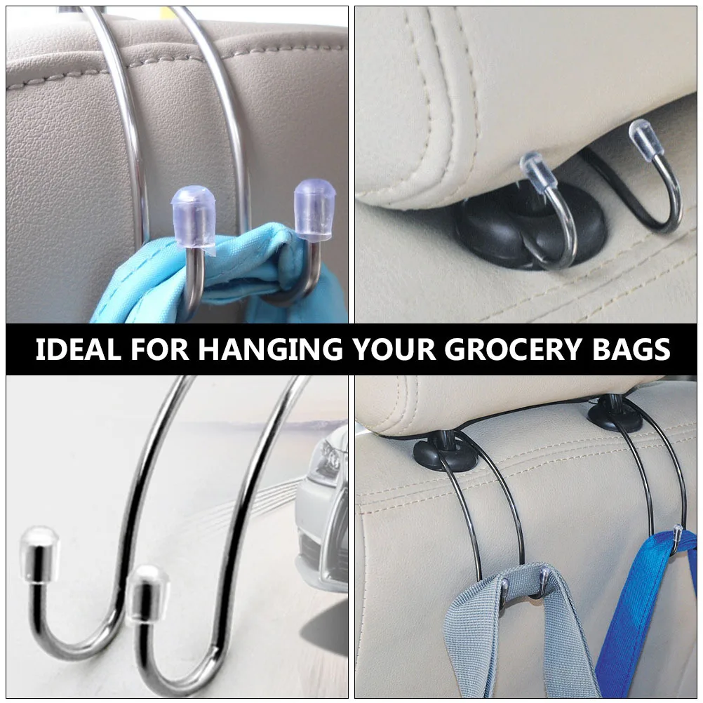

10pcs Car Headrest Hooks Stainless Steel Seat Back Hanger For Grocery Bags Tote Organizer Hidden Storage Vehicle Accessories