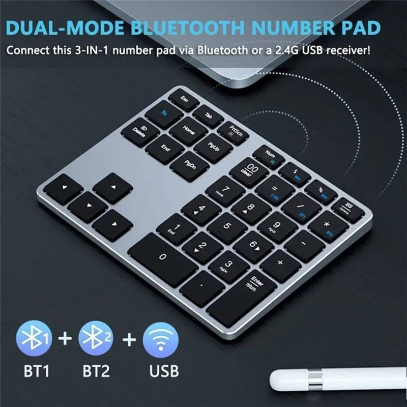 AT-Bluetooth Number Pad, 35 Keys Wireless Numeric Keypad, Portable Slim Bluetooth Numpad for Laptop, Mac,PC,