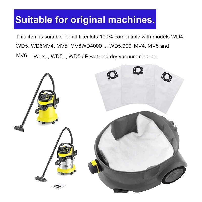 12 Staubsauger beutel 1 Flach falten filter für Karcher WD4, WD5 und WD6 Nass-und Trocken-Mehrzweck staubsauger