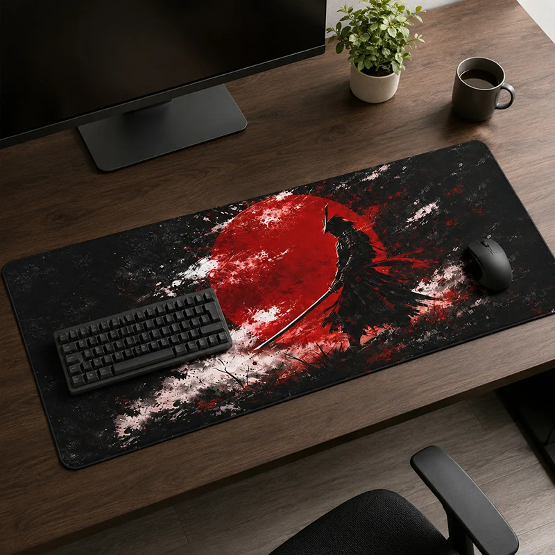 Tapis de souris noir et rouge Samura Gamer, impression à la demande, grand tapis de souris personnalisé XXL, tapis de souris antidérapant en caoutchouc naturel
