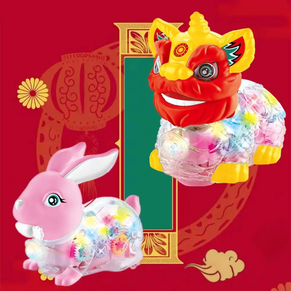 National Lion Toy  Interesting Electric Gear Exquisite  Cartoon Rabbit Glowing Lantern for New Year