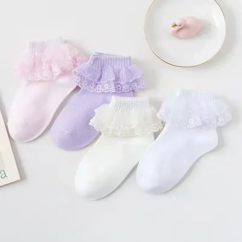 2023 New Lolita Lace Princess Socks Kids Girl Baby Cotton Lei Silk calzini da ballo latino bianchi elastici spessi morbidi e confortevoli