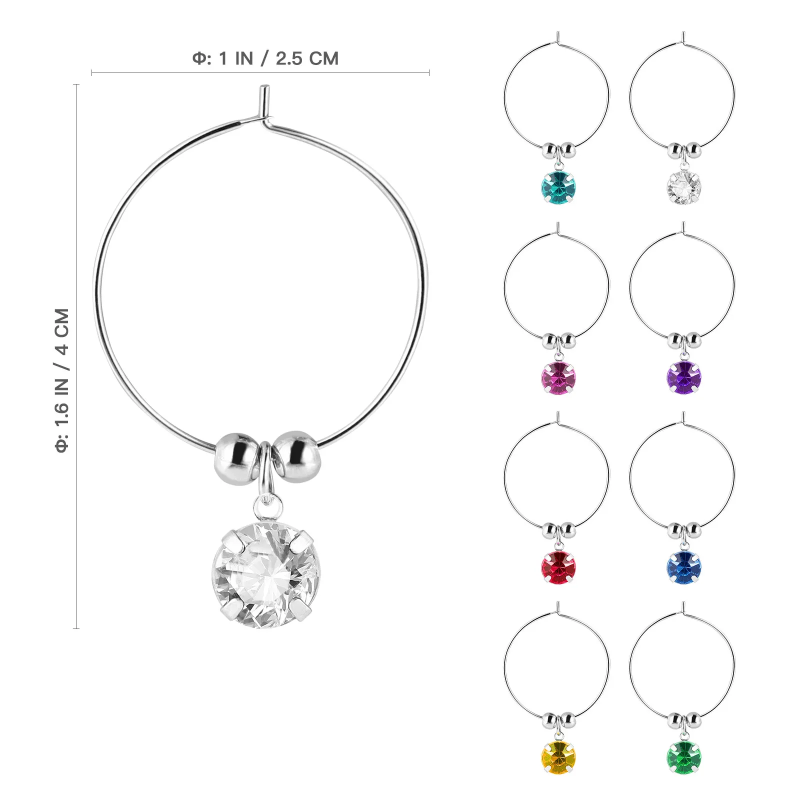 8Pcs Wine Glass Charms Premium Hanging Ring with Sparkling Pendant Perfect for Wine Tasting Party Favor Guest Identifier Bar
