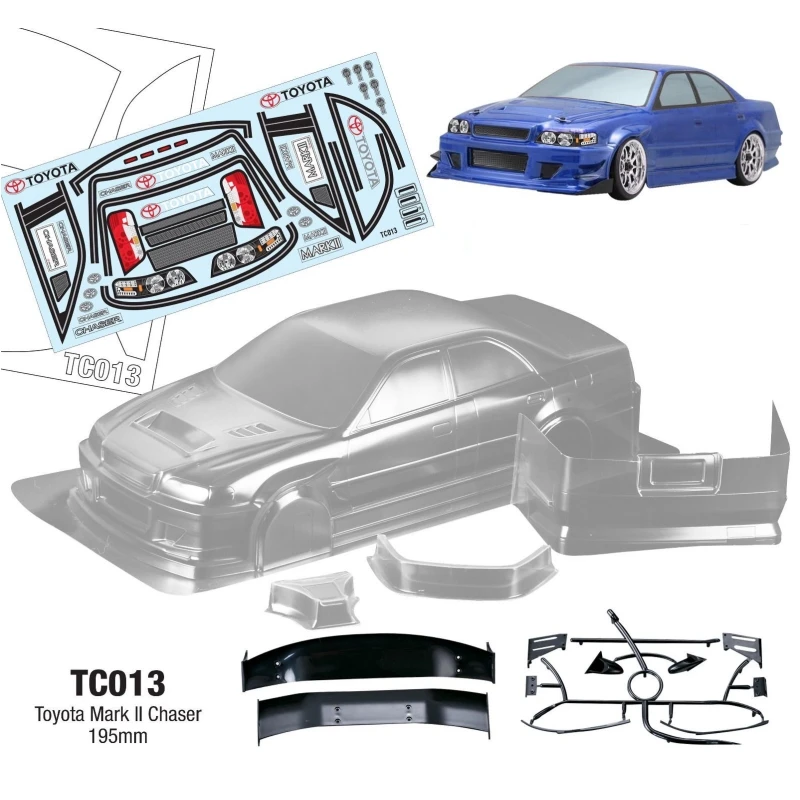 CHASER MARK 2 II JZX100 1/10 Clear Lexan Body W/Light Buckles + Rear Wing for Rc Drift Car Tamiya tt02 tt01 Kyosho fazer mst rmx