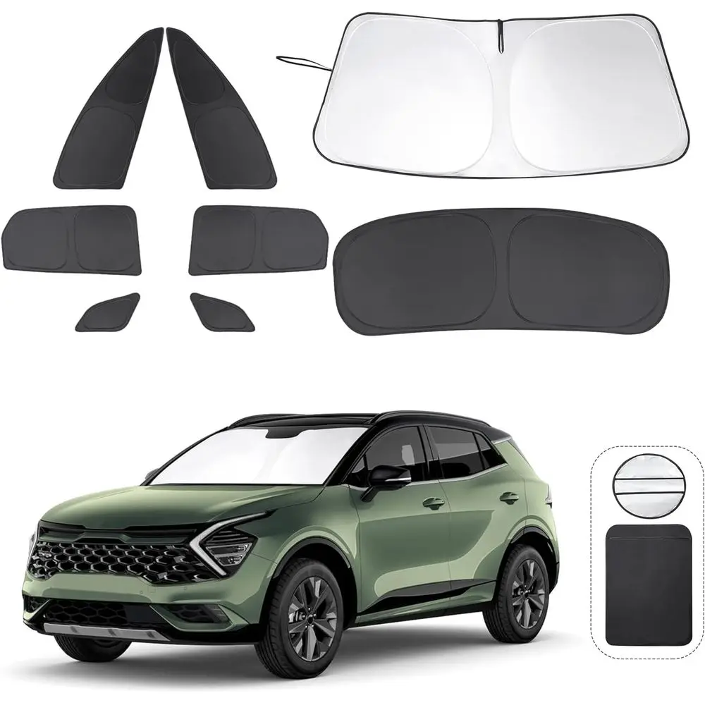 

Universal Windshield Sun Shade Set for 2023-2026 Sportage, Adjustable Side & Rear Window Covers for Privacy and Temperature Cont