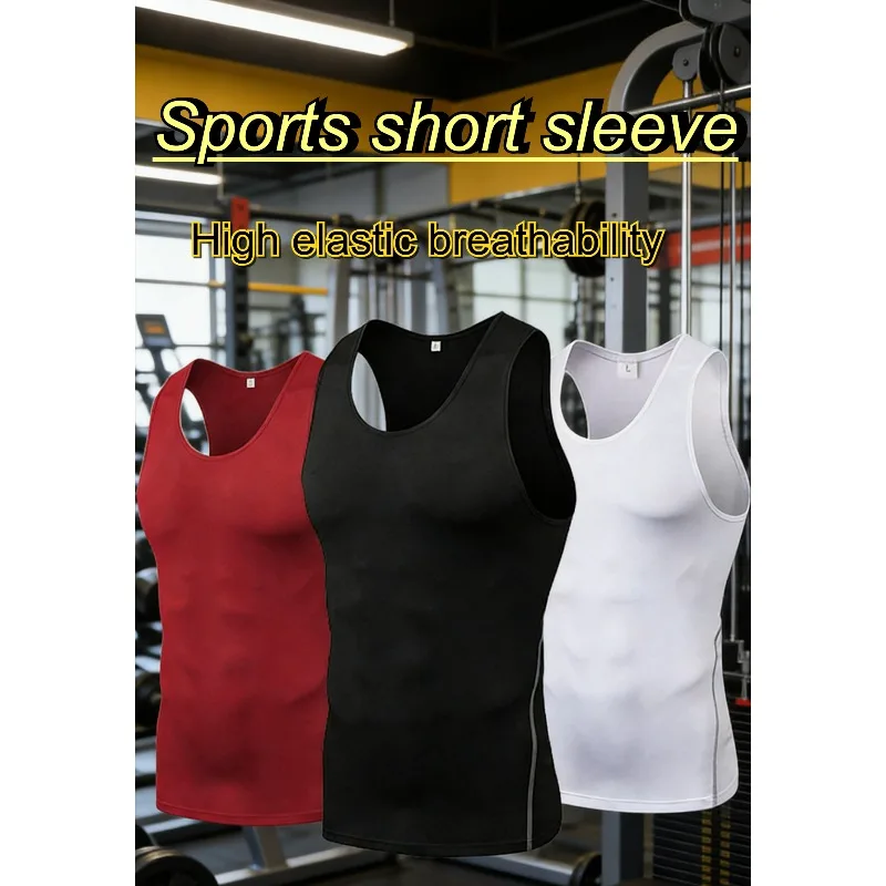 Men's Fitness Sleeveless Quick Drying Tight Fitting High Elasticity Outdoor Running Training Hiking Basketball Men's Sports Vest