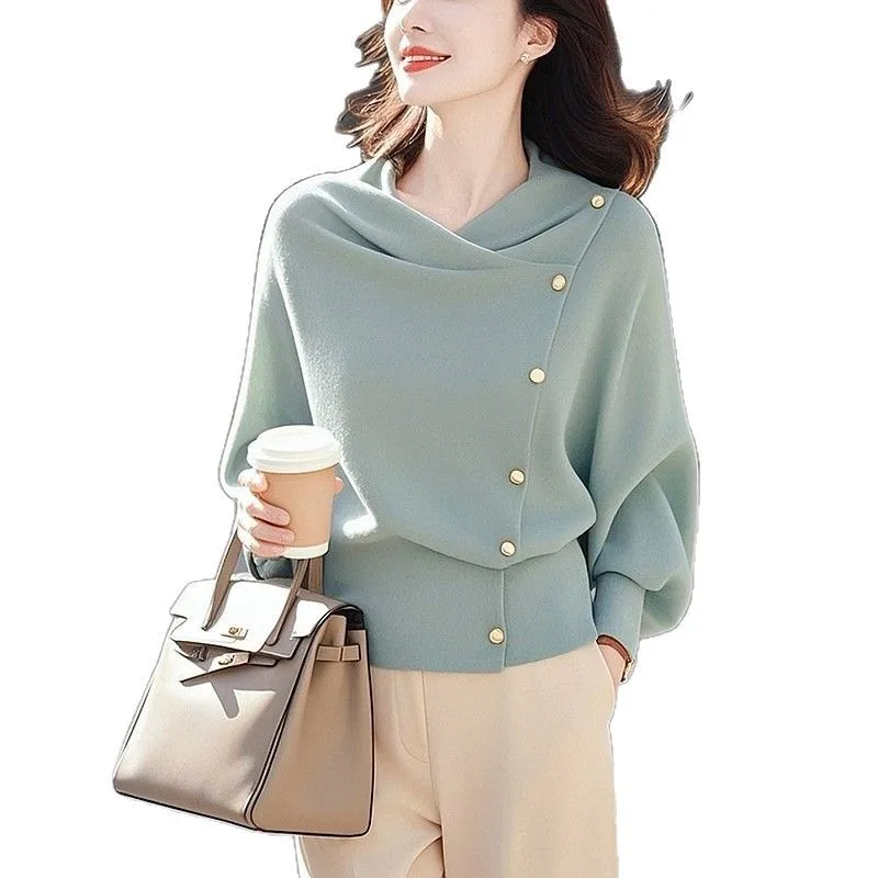 سترات نسائية برقبة دائرية وأكمام طويلة بلوفرات مقسمة سترة غير رسمية أنيقة للسيدات سترة متينة دافئة لخريف وشتاء 2025 #5