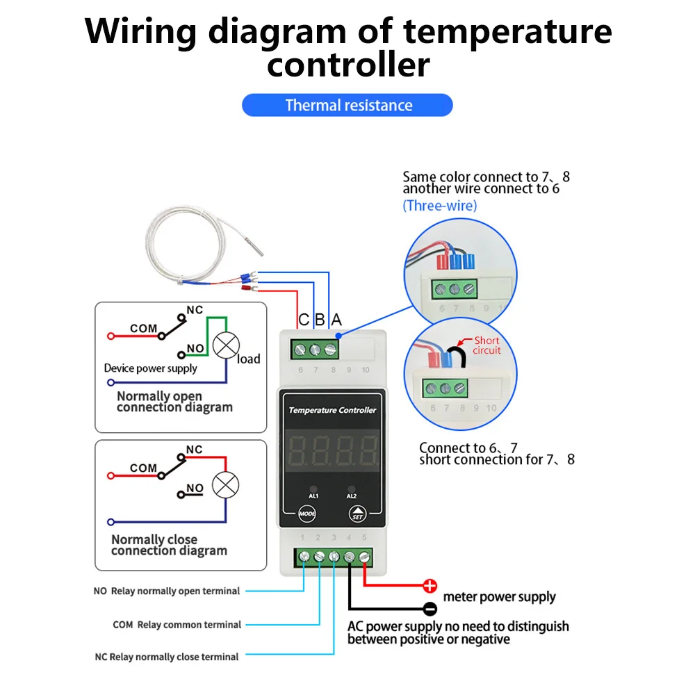 DIN-Rail Temperature Controller Thermostat Digital Thermostat Switch Real-time Monitoring Upper/Lower Limit Alarm AC/DC Style