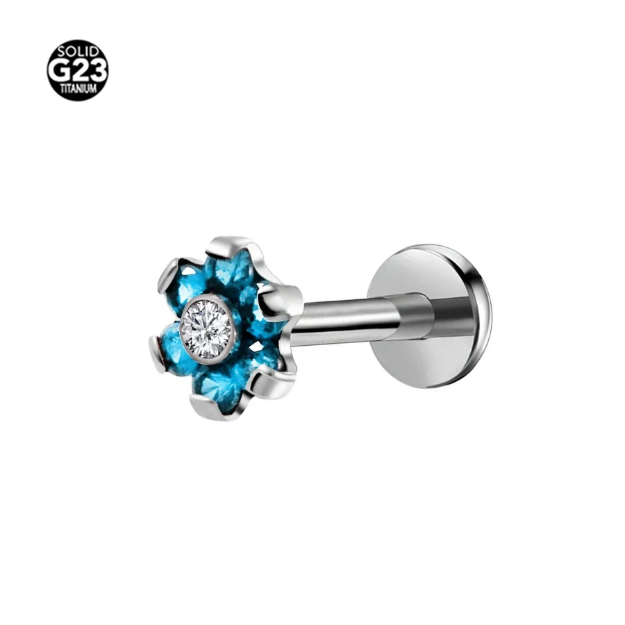 1PC G23 Titanium Flower internally threaded Labret Ring CZ Labret Piercing Lip Morne Earrings Stud Cartilage Piercings Body Jewe