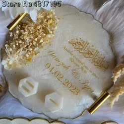 Muslim Mirror Wedding Vinyl Stickers Personalized Nikkah Plate Sign Wedding Ring Plate Decals Custom Names And Dates Decals