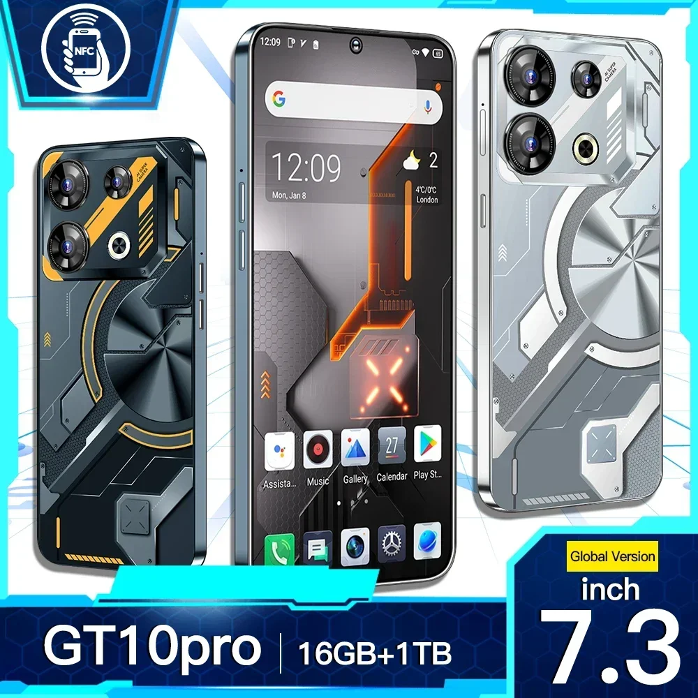 

New Global Version Smartphone Mobile Phone GT10Pro, Android 13 Phone, 16GB RAM, 512GB/1TB ROM, NFC, 7.3 Inch Large LED Screen