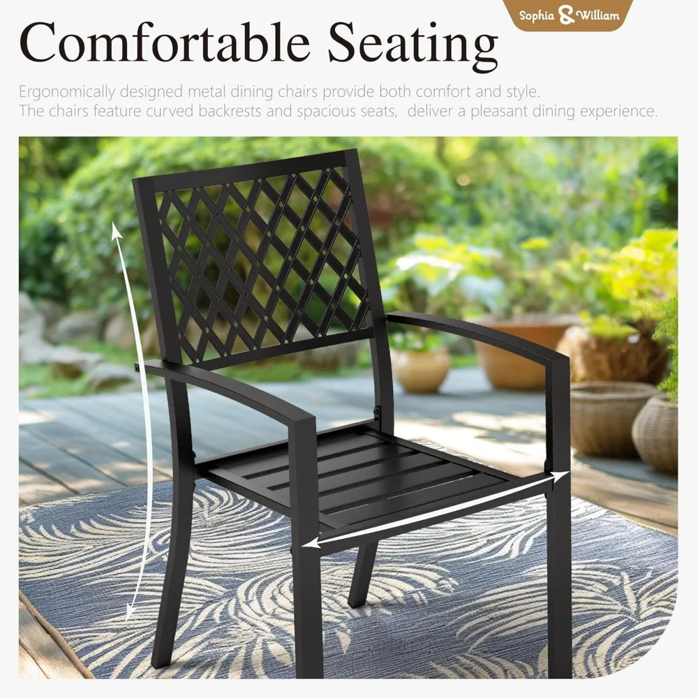 طقم طاولة وكراسي مستديرة للفناء، طقم طعام خارجي لـ 6 قطع أثاث فناء معدني، طاولة سوداء مقاس 54 بوصة