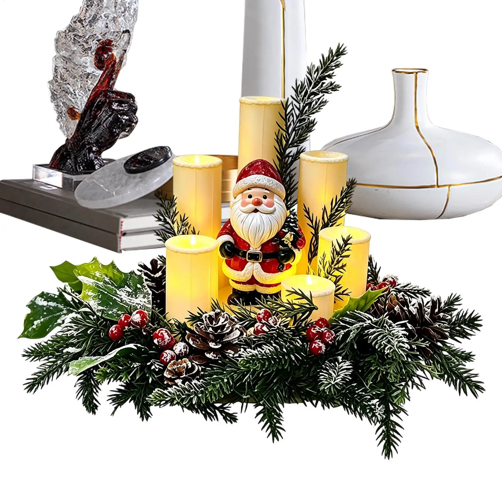 LED Lighted Christmas Centerpiece Seasonal Display Table Decoration Christmas Decoration With Flameless Candle For Home