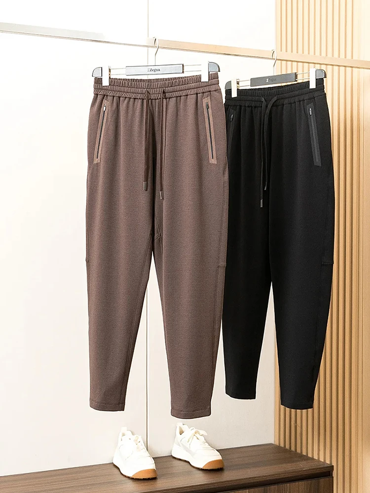 

Ele Men's Knitted Woolen Casual Pants High-end Faion Ci Sle Mid-waist Elastic Straight-leg Wool Blend Autumn Winter