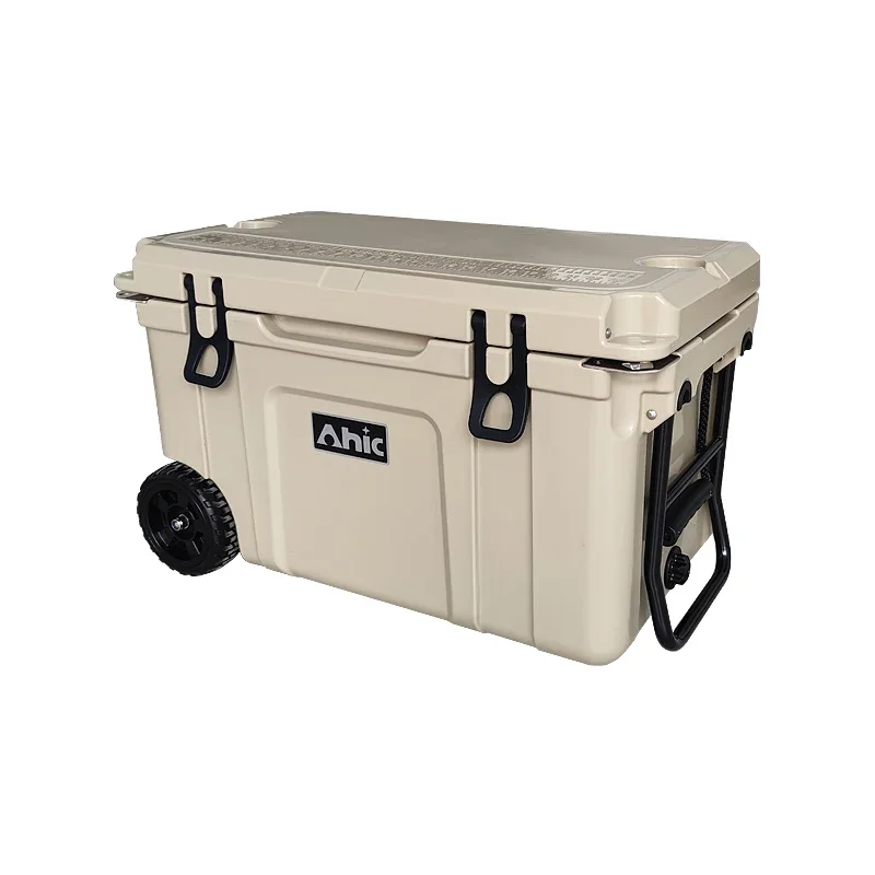 55L outdoor table cooler box with wheel handle plastic waterproof camping hard cooler box