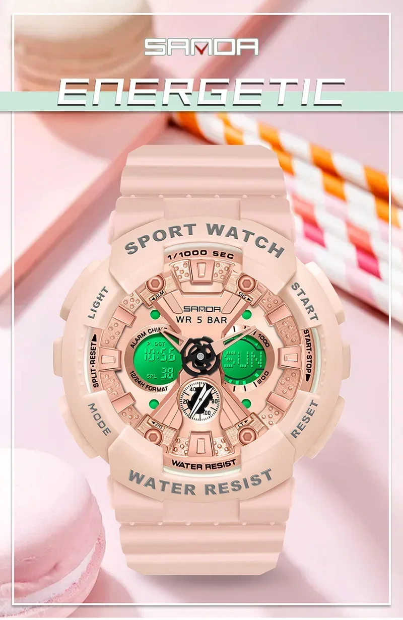 SANDA 6068 индивидуальные трендовые двойные часы, темпераментные часы ZSK, Женские электронные часы, спортивные часы для учеников средней школы