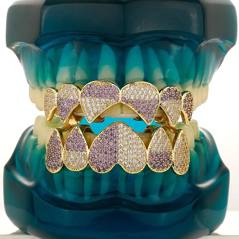 Bühnenauftritt Iced Out Herz Grillz Glänzender Hip-Hop Zahnschmuck Unisex für Weihnachten Neujahr Geschenkidee – Detail 4