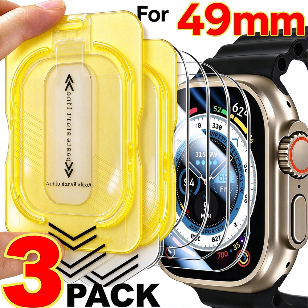 3-1Pcs Easy Installation Tempered Glass for Apple Watch Ultra 3 2 1 49mm Screen Protector 9H Anti-Scratch Film for IWatch Ultra3