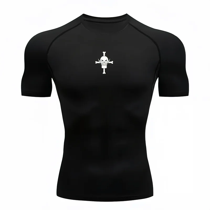 Bandai One Piece Men T-shirt Whitebeard Jolly Roger Compression FitnessGymQuick DrySport T ShirtComfortable BreathableStreetwear