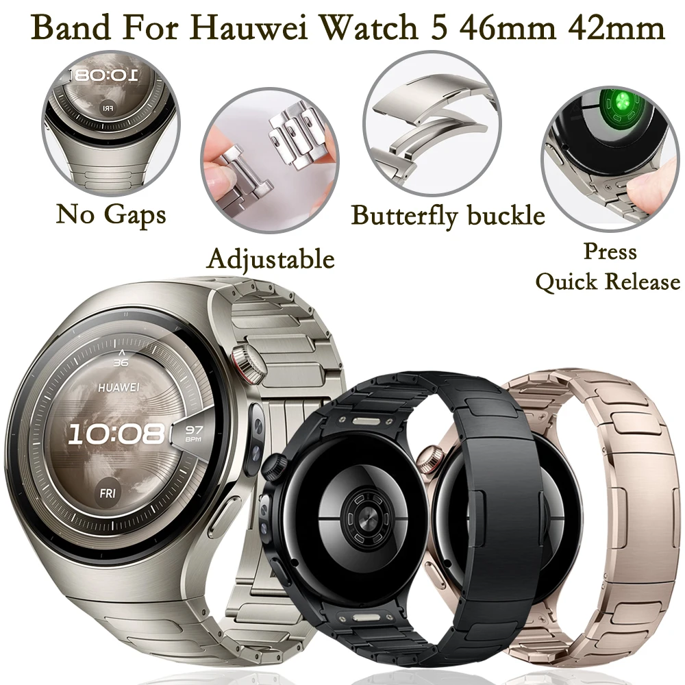 

Ремешок для часов для Huawei Watch 5, 46 мм, 42 мм, дугообразный интерфейс, титановый деловой сменный ремешок для Huawei Watch 5, 42, 46 мм