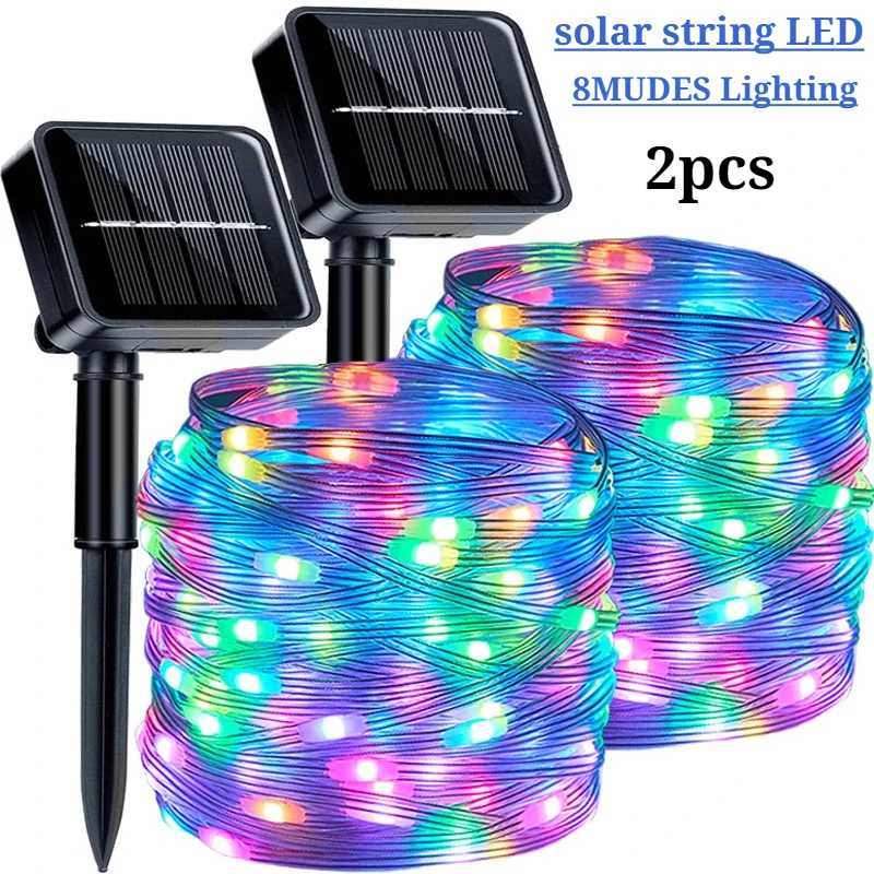 Guirnaldas de luces alimentadas por energía Solar LED, guirnalda impermeable, decoración de hadas para árboles de jardín, Fiesta al aire libre, bodas, Navidad y Halloween