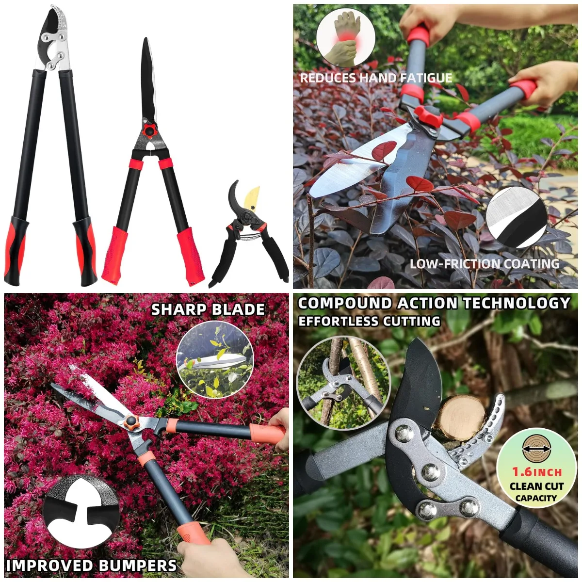 

Loppers Hedge Shears & Pruners Combo Set 3-Piece, Heavy Duty Tree & Shrub Pruner for Yard, Lawn & Garden