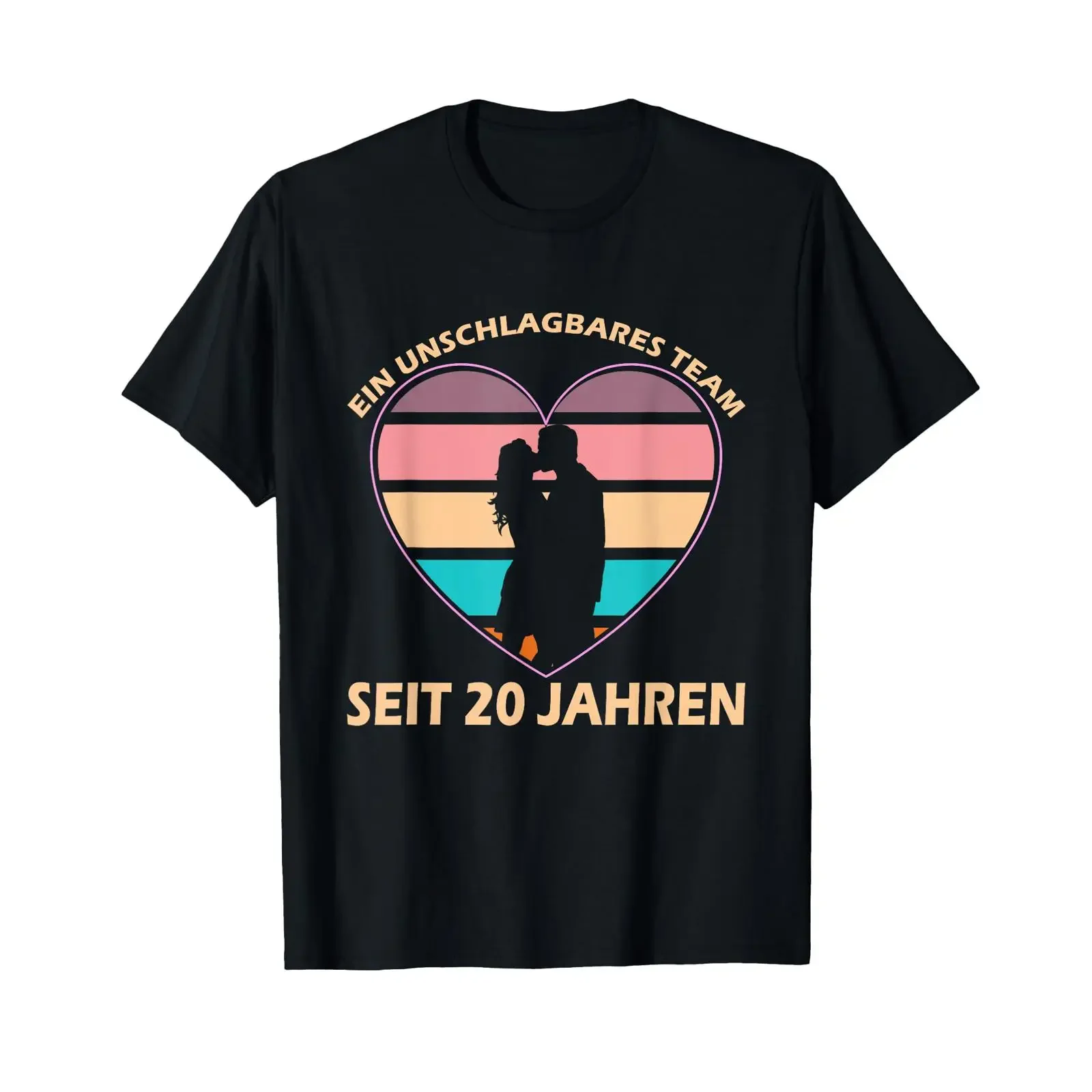 Sunset Heart with Lovers 20th Anniversary Relationship T Shirt black vintage Washed Soft Versatile Stretched Slightly homme