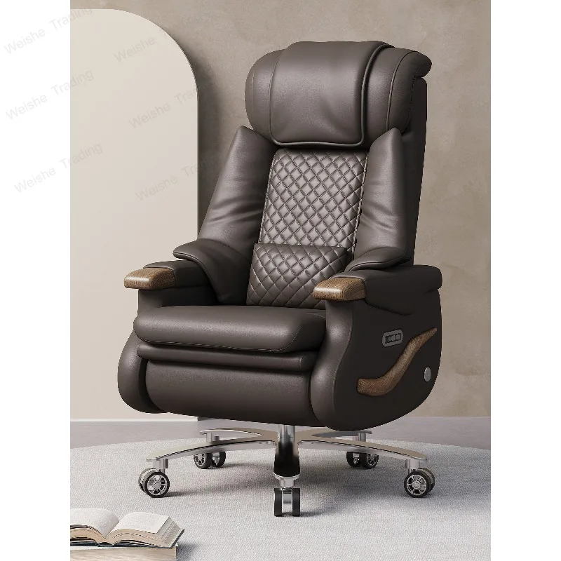 First layer cowhide electric office chair voice voice-activated massage boss ventilation heating reclining computer chair