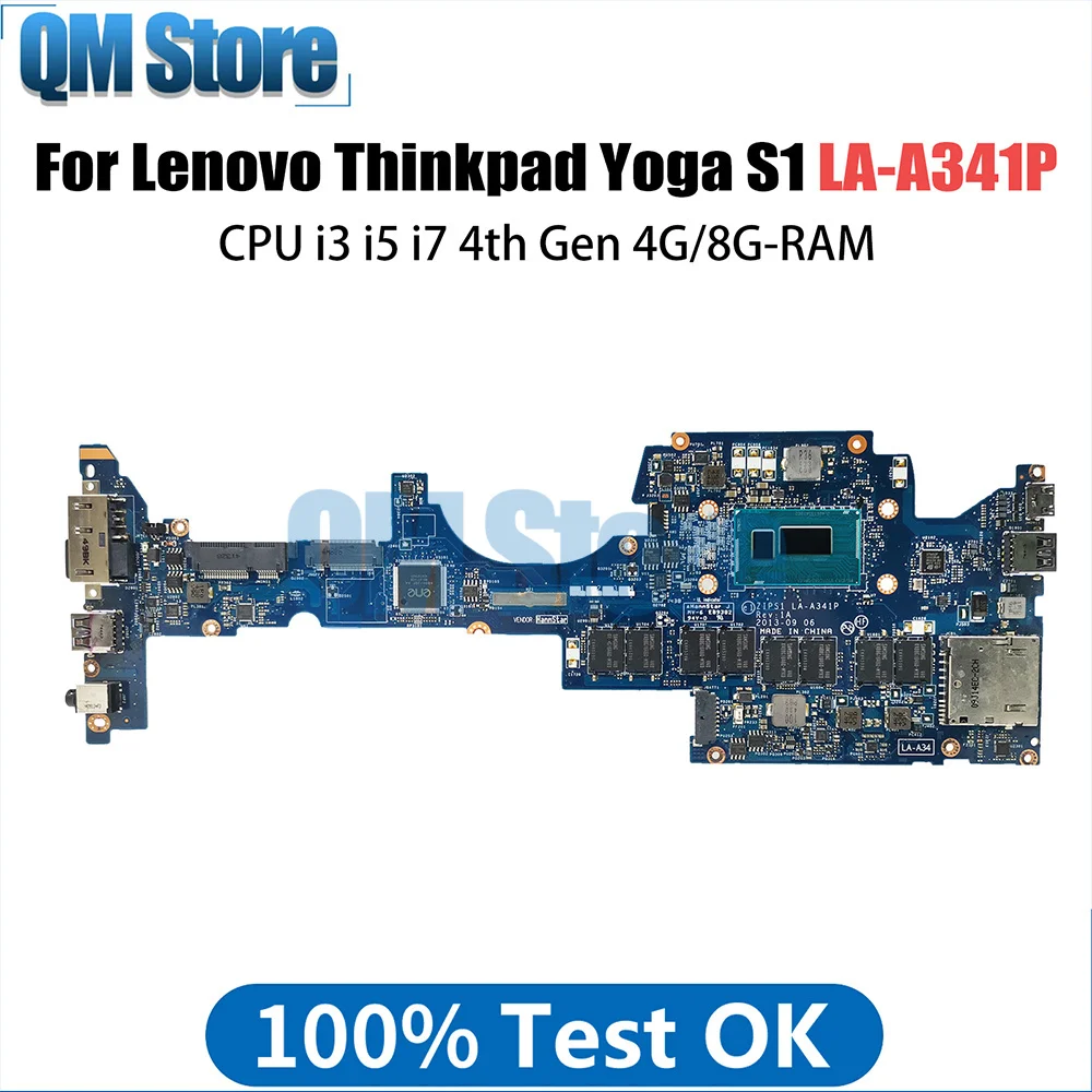 

ZIPS1 LA-A341P Mainboard For Lenovo Thinkpad Yoga S1 Laptop Motherboard With CPU i3 4th Gen 4GB RAM 00HW078 00HT164